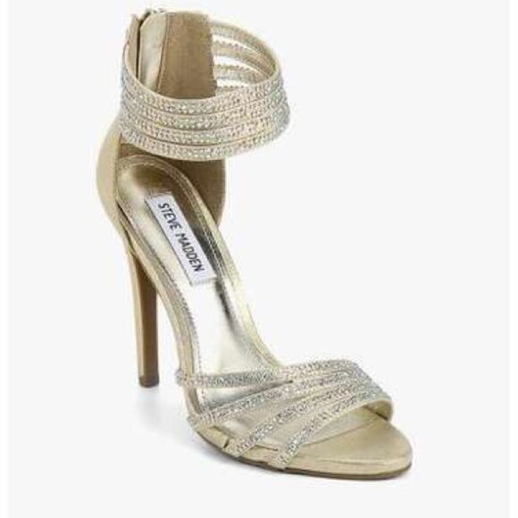 Steve Madden gold shimmer and embellished Strappy heels, size 6 BIN 16 - Picture 1 of 10